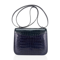 Mini Constance 18 Bag Tri-Color Blue Sapphire, Vert Rousseau, & Black Alligator with Palladium Hardware