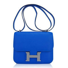 Verso Mini Constance 18 Bag Bleu Hydra and Deep Bleu Chevre Leather with Palladium Hardware