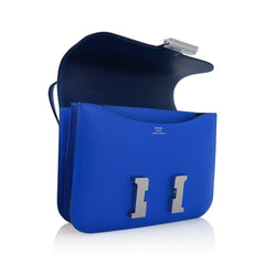 Verso Mini Constance 18 Bag Bleu Hydra and Deep Bleu Chevre Leather with Palladium Hardware