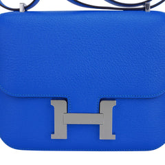 Verso Mini Constance 18 Bag Bleu Hydra and Deep Bleu Chevre Leather with Palladium Hardware