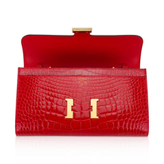 Constance Long To Go Wallet Lipstick Red Braise Alligator with Gold Hardware