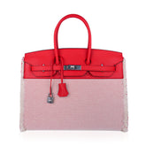 Limited Edition Birkin 35 Bag Fray Fray Framboise Toile and Swift Leather with Palladium Hardware