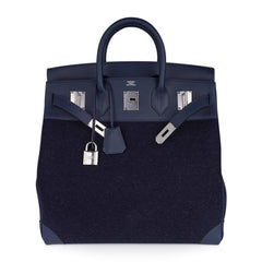 HAC Birkin 40 Bag Blue Nuit Feutre and Blue de Malte Evercolor Leather with Palladium Hardware