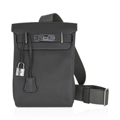 Hac a Dos PM Backpack Vert de Gris Togo Leather with Palladium Hardware