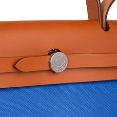 Herbag Zip 31 Bag Blue Frida Berline Canvas Vache Naturelle Leather with Palladium Hardware