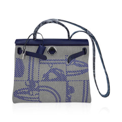 Herbag Zip 31 Bag Brides de Gala Toile Blue Sapphire Vache Hunter Leather with Palladium Hardware