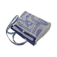 Herbag Zip 31 Bag Brides de Gala Toile Blue Sapphire Vache Hunter Leather with Palladium Hardware