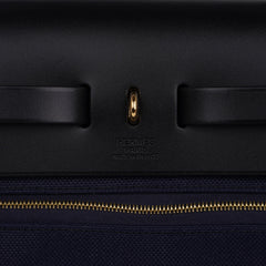 Herbag Zip 31 Bag Blue Indigo Toile Black Vache Hunter Leather with Gold Hardware