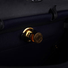 Herbag Zip 31 Bag Blue Indigo Toile Black Vache Hunter Leather with Gold Hardware