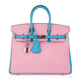 Special Order HSS Birkin 25 Bag Rose Sakura & Blue Atoll Swift Leather Palladium Hardware