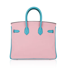 Special Order HSS Birkin 25 Bag Rose Sakura & Blue Atoll Swift Leather Palladium Hardware