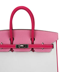 Special Order HSS Birkin 25 Bag White Rose Tyrien and Rose Confetti Epsom Leather
