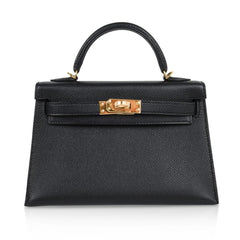 Mini Kelly 20 Sellier Bag Black Epsom Leather with Gold Hardware