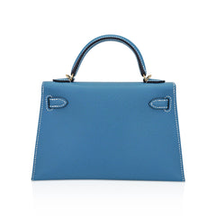 Mini Kelly 20 Bag Sellier New Blue Jean Epsom Leather with Gold Hardware