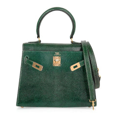 Vintage Kelly 20 Sellier Mini Vert Moyen Lizard Gold Hardware