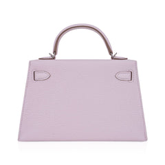 Mini Kelly 20 Bag Sellier Mauve Pale Chevre Leather with Palladium Hardware