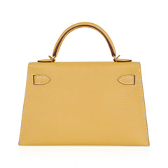 Mini Kelly 20 Sellier Jaune Foin Bag Chevre Gold