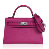 Mini Kelly 20 Bag Sellier Rose Pourpre Chevre Leather with Palladium Hardware