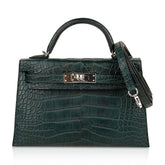 Kelly 20 Mini Sellier Bag Vert Cypress Matte Alligator Palladium