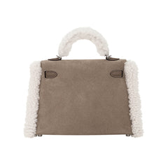Kelly 20 Teddy Bag Pluch Shearling Gris Caillou Grizzly and Etoupe Swift Leather