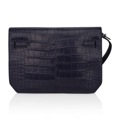 Kelly Depeches 25 Pouch Blue Indigo Matte Alligator with Palladium Hardware