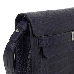 Kelly Depeches 25 Pouch Blue Indigo Matte Alligator with Palladium Hardware