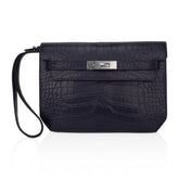 Kelly Depeches 25 Pouch Blue Indigo Matte Alligator with Palladium Hardware