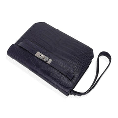 Kelly Depeches 25 Pouch Blue Indigo Matte Alligator with Palladium Hardware