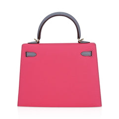 Kelly Sellier 25 HSS Bag Rose Azalee/Gris Mouette Leather Permabrass