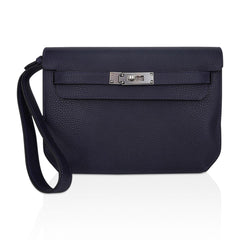 Kelly Depeches 25 Pouch Blue Ocean Galop D’Vache Leather with Palladium Hardware