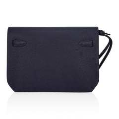 Kelly Depeches 25 Pouch Blue Ocean Galop D’Vache Leather with Palladium Hardware