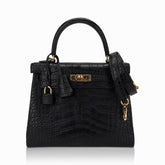 Kelly 25 Retourne Bag Black Matte Alligator with Gold Hardware