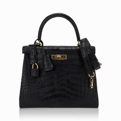 Kelly 25 Retourne Bag Black Matte Alligator with Gold Hardware