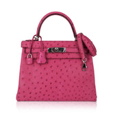 Kelly 25 Retourne Bag Fuchsia Ostrich with Palladium Hardware