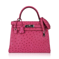 Kelly 25 Retourne Bag Fuchsia Ostrich with Palladium Hardware