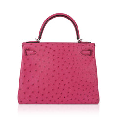 Kelly 25 Retourne Bag Fuchsia Ostrich with Palladium Hardware