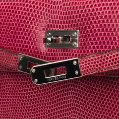 Kelly 25 Sellier Bag Fuschia Lizard with Palladium Hardware