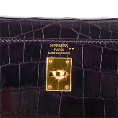 Kelly 25 Bag Sellier Crocodile Prunoir Gold Hardware
