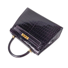 Kelly 25 Bag Sellier Crocodile Prunoir Gold Hardware