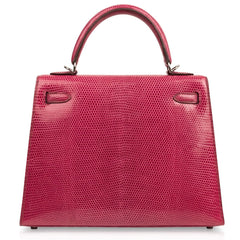 Kelly 25 Sellier Bag Fuschia Lizard with Palladium Hardware