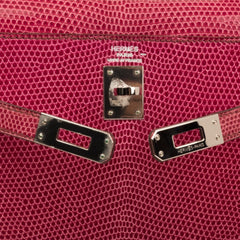 Kelly 25 Sellier Bag Fuschia Lizard with Palladium Hardware