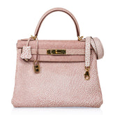 Kelly 28 Pink Dalmation Buffalo Skipper Leather Bag Gold Hardware