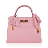 Kelly 28 Bag Rose Sakura Gold Hardware Swift Leather