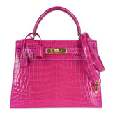 Kelly 28 Sellier Bag Rose Scheherazade Crocodile Gold Hardware