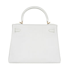 Kelly 28 Retourne Bag White Clemence Leather with Gold Hardware