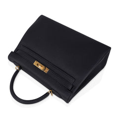 Kelly 32 Retourne Bag Black Gold Hardware Togo Leather
