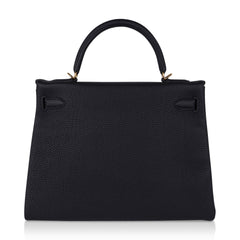 Kelly 32 Retourne Bag Black Gold Hardware Togo Leather