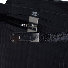 Kelly 32 Sellier Bag Black Crocodile with Palladium Hardware