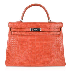 Kelly 35 Retourne Bag Sanguine Matte Alligator with Palladium Hardware