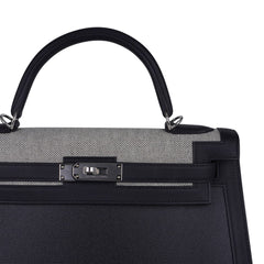 Kelly 32 Sellier Bag Toile H Berline & Plume Swift Leather with Palladium Hardware